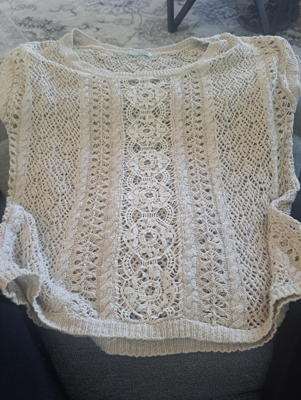 Maurices Cream Crochet Lace-Panel Scoop Neck Sweater